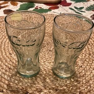 Vintage "Indiana Glass" Green Glass Coca Cola Glasses set of 2
